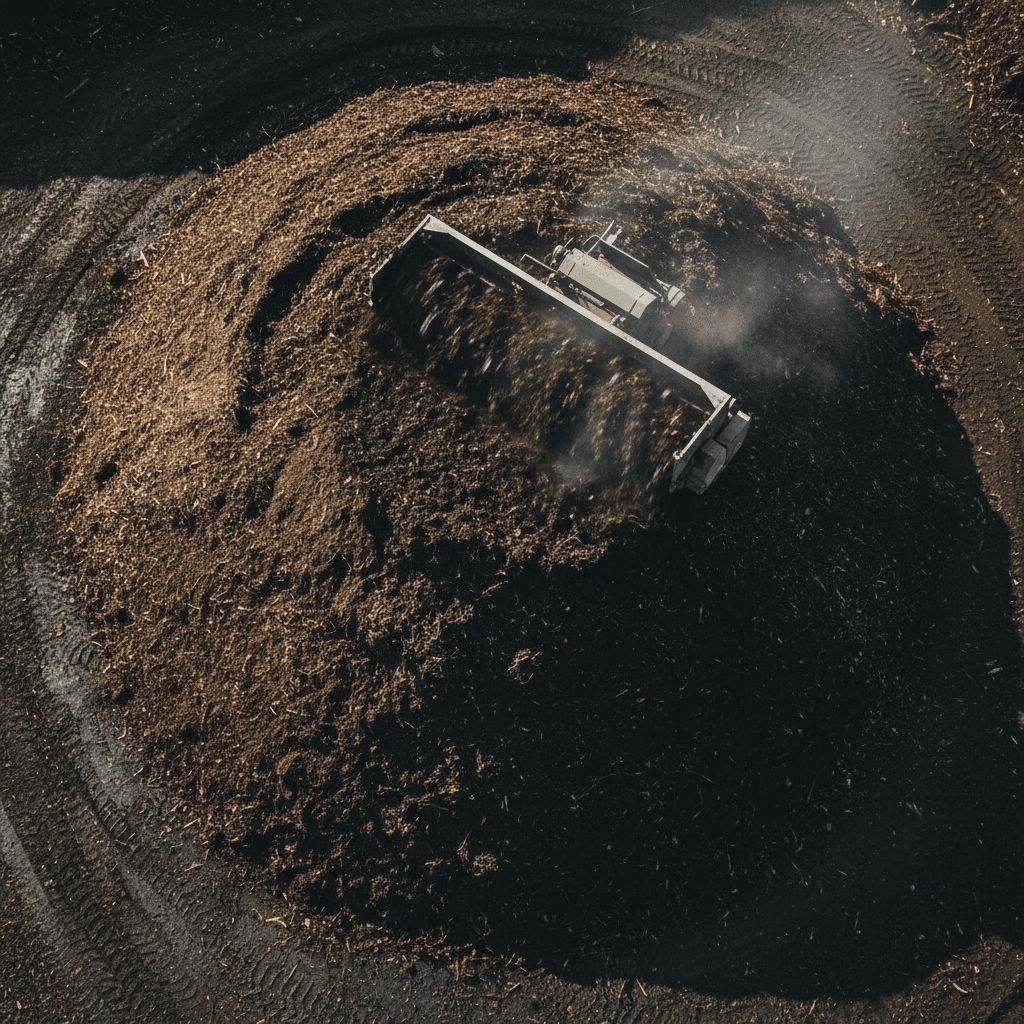 Food scraps being composted into nutrient-rich soil