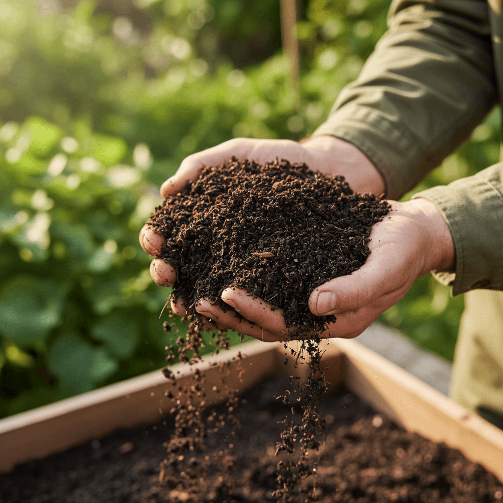Finished compost from Blue Earth Compost supporting local garden growth